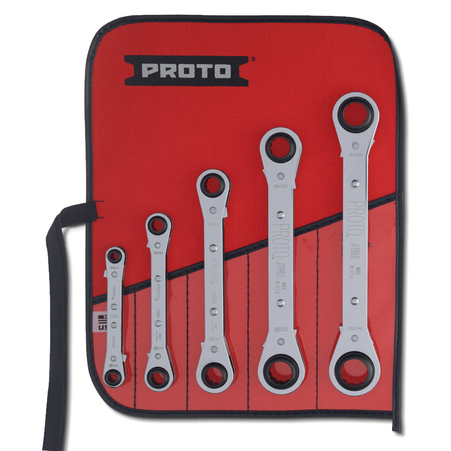 PROTO, 5 Piece Reversible Ratcheting Box Wrench Set 12 Point